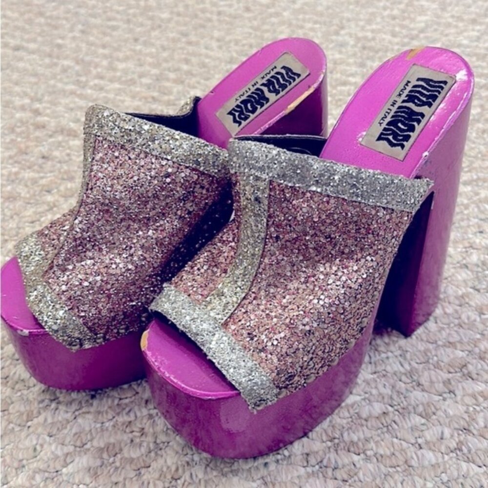 Y2K Vita Mori vintage Italian wooden mule disco sandals chunky platform